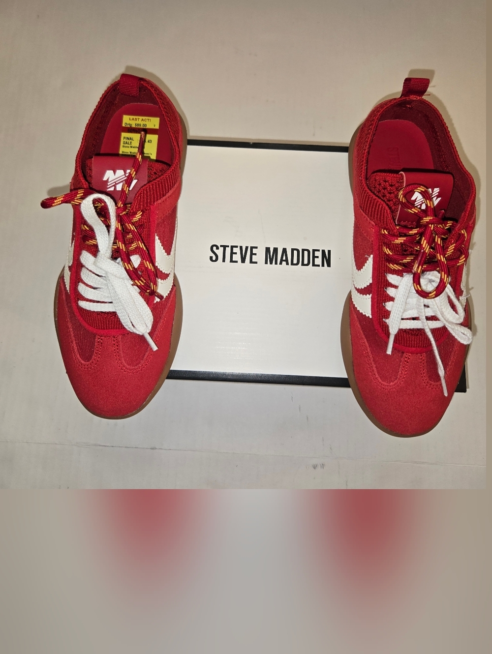 Steve Madden Red Sneakers with White Side Stripe, Size 7.5